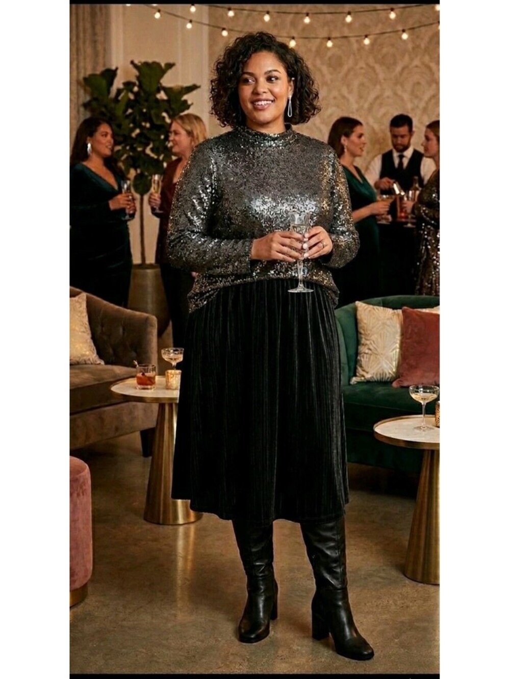 Lane Bryant Womans Sweater Size 18 Tunic Dark Gray Sequins Fully Lined